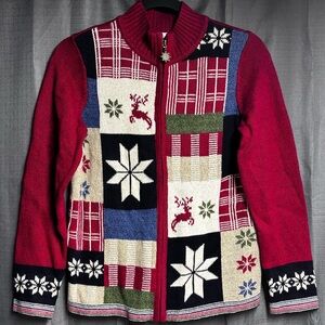 Christopher & Banks Red and Blue Patchwork Sweater